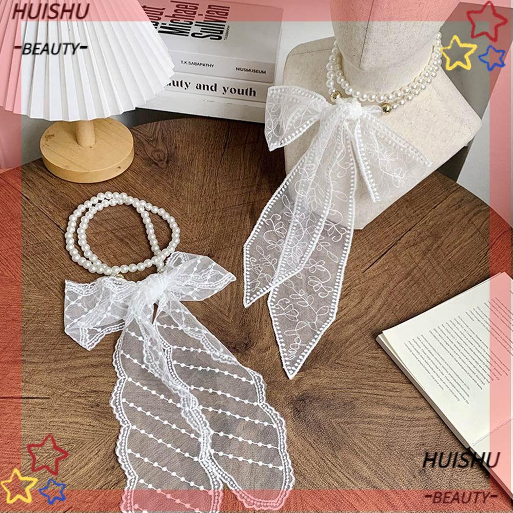 HUISHU Lace Headband, Pearl French Hair Ribbon, Fashion Sweet Fairy Necklaces Neckerchief for Women