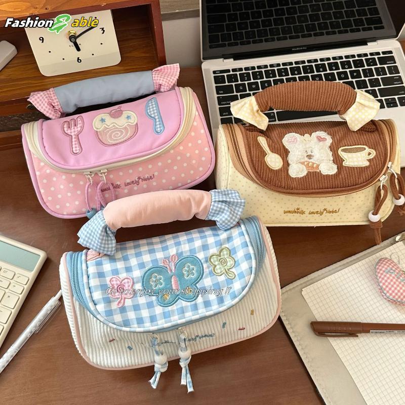 FAMY Colorblo Cosmetic Bag Large Capacity Cute Aesthetic Stationery Organizer Cartoon Girls Teens Travel Makeup Bag FAA