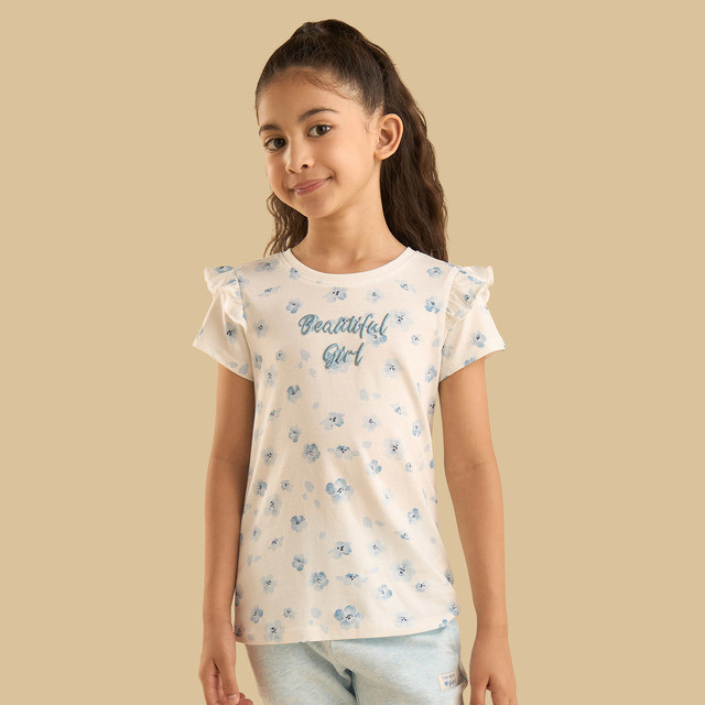 Max Fashion Slogan Embroidered Cotton T-Shirt With Ruffles