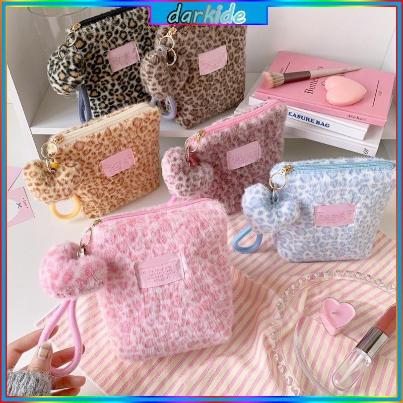 Dark Elegant Faux Furs Leopards Print Small Handbag Cosmetics Portable Sanitary Cotton Bag Fashionable Accessory