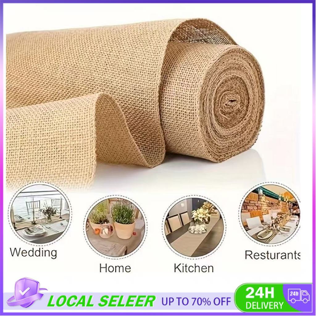 30*140-300cm Jute Table Runner Tablecloth Linen Vintage Natural Burlap Wedding Party Chair Bands Vintage Home Decor