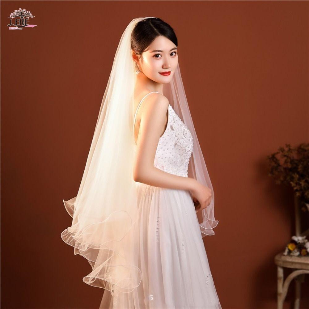 JEREMY1 Bridal Veil, Soft Tulle Curled Wedding Veils, New White Short Two Layer Bride Head Gauze Wedding Accessories