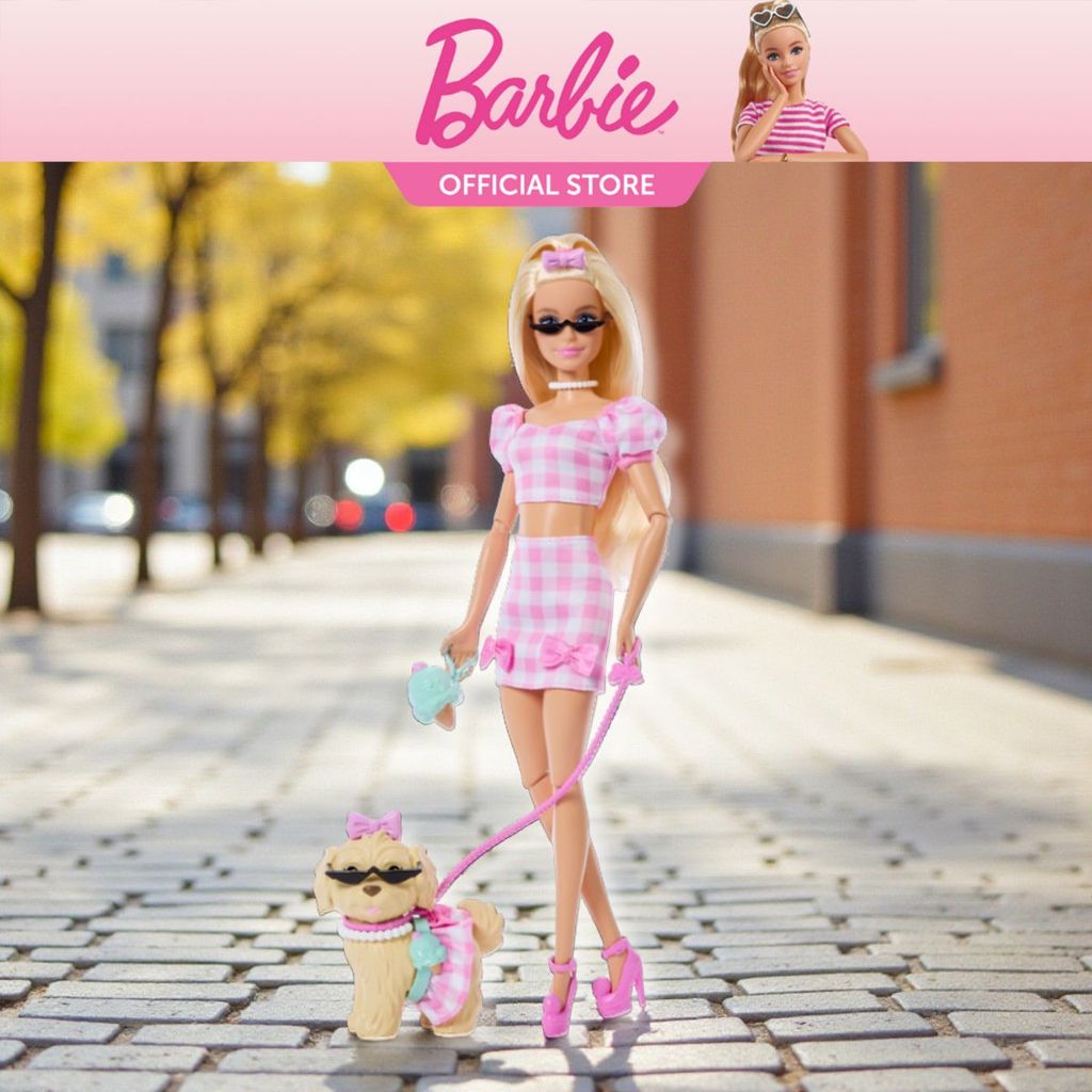Barbie Twinning Looks Fashion Doll With Pet Dog, Matching Pink Clothes & Accessories for Kids