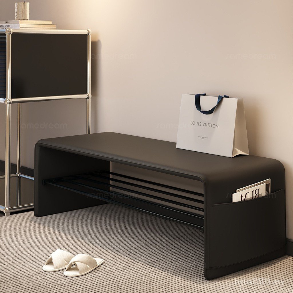 Light Luxury Integrated Household Long Strip Entrance Household Sitable Shoe Cabinet High-End Door Wear Shoe Stool Soft Covered Shoe Changing Stool B