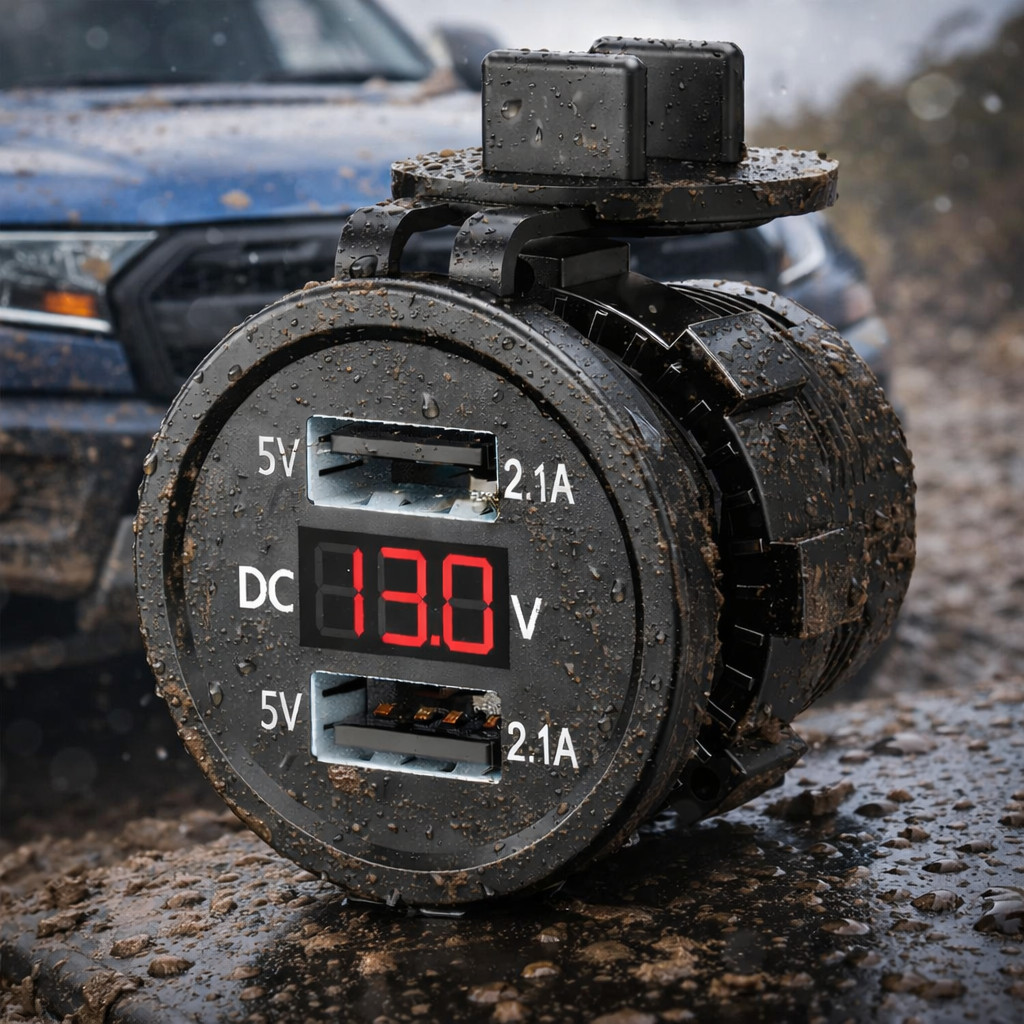 Aksesori USB Charger Kereta Motor 4x4 Bot Dengan Voltmeter Panel Mount