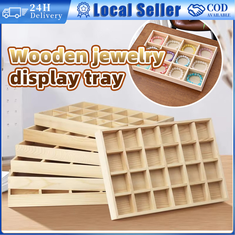 12/24/36 Grids Wood Jewelry Storage Tray Table Jewelry Display Tray Necklace Storage Box Rack Trinket Organizer Divider