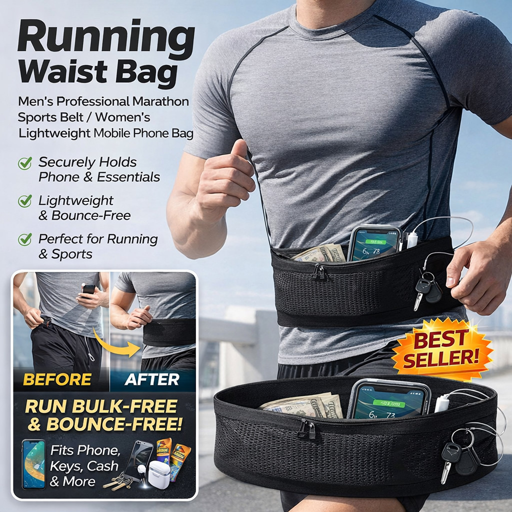 Tawaran Istimewa Tahun Baru【Essential for exercise】‍♀️Comfort cell phone bag backpack Ecofriendly material Durable Detail Lightweight Marathon Belt Running Cell Phone Pouch Lightweight Hiking360°環繞式大容量口袋