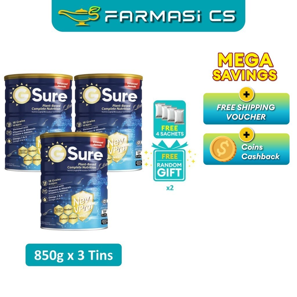 SPECIAL Good Morning Gsure 850g x 3 Tins EXP:08/2027 FREE 2 Random Gift + 4 Random Sachets