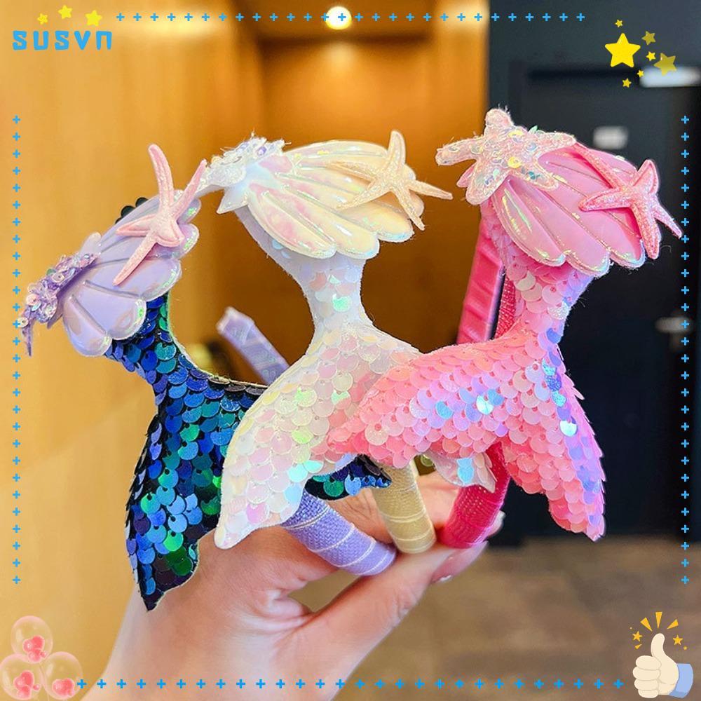 BRYOKPB Children Headband, Thin Princess Laser Sequin Hairband, Fashion Starfish Shell Funny Headdress Hair Holder Wash Face