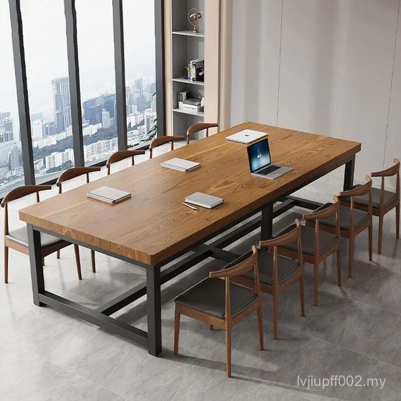 Conference Table Thickened Modern Solid Wood Fashion 50mm Durable Desktop Simple Environmentally Friendly Solid Wood Stable Strip Style WMNV