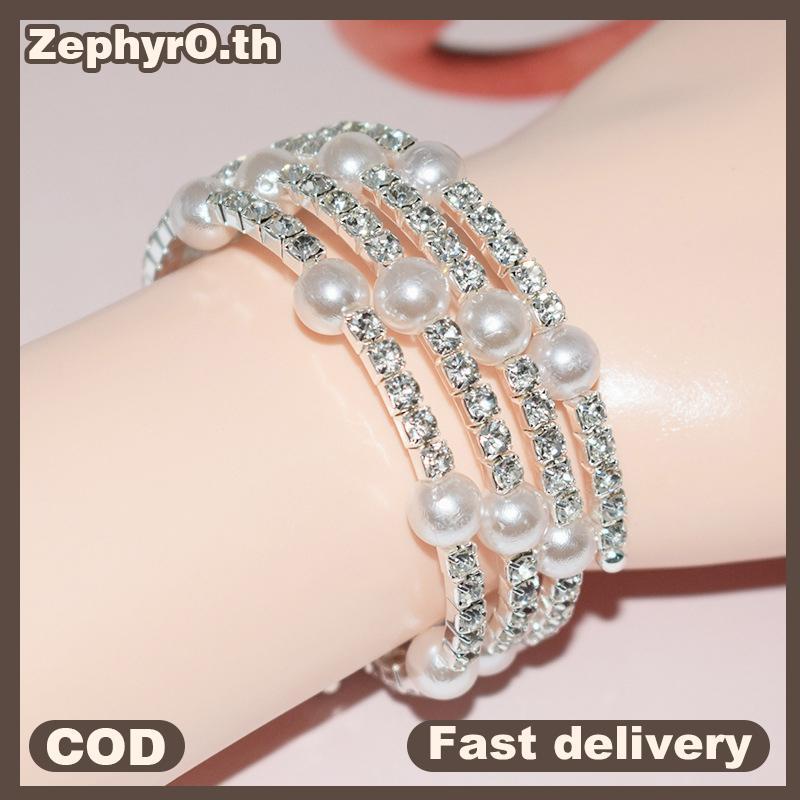 null Elegant Crystal Imitation Pearl Bracelet Multilayer Stretchable Pearl Bracelet Pearl Bracelet for Women Bridal Jewelry Gift null