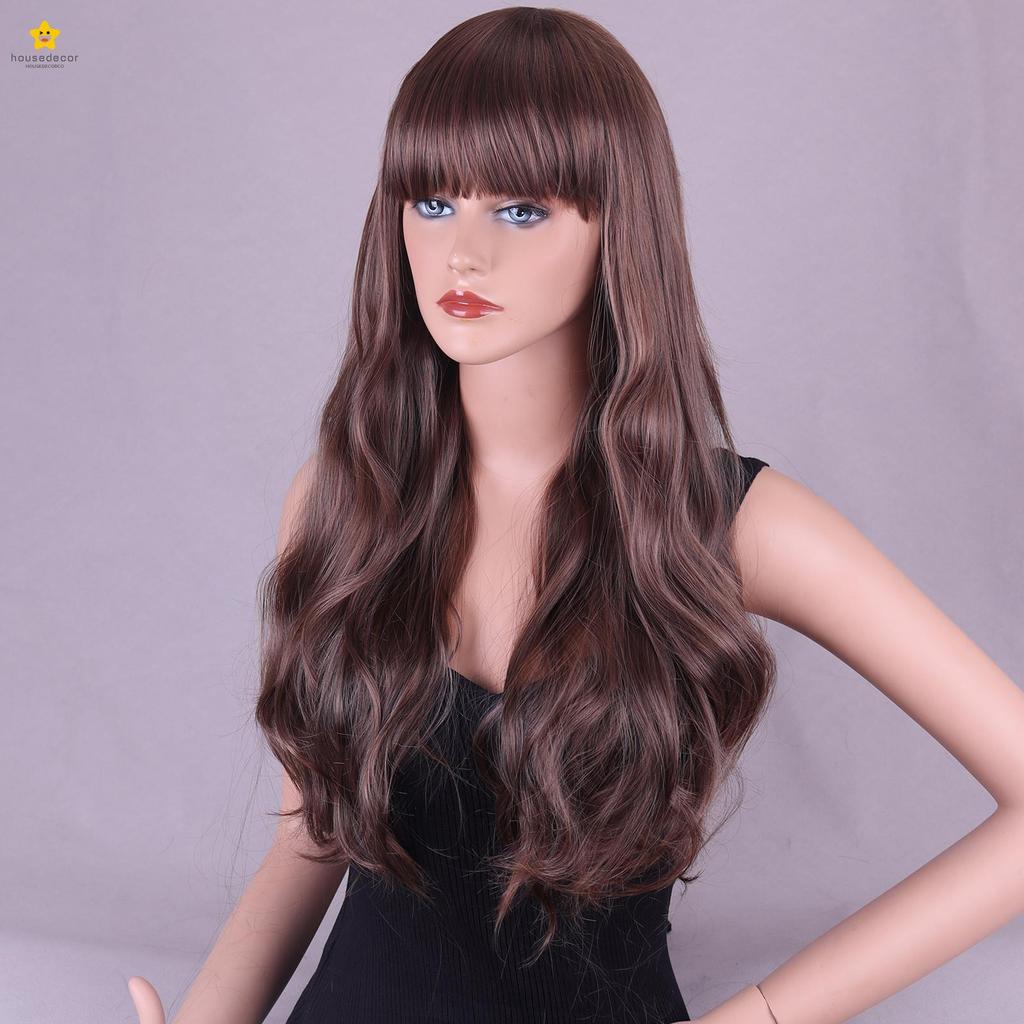 26 Inch Long Curly Full Wigs with Bangs Natural Looking Breathable Wigs for Photography Stage Movie Hair