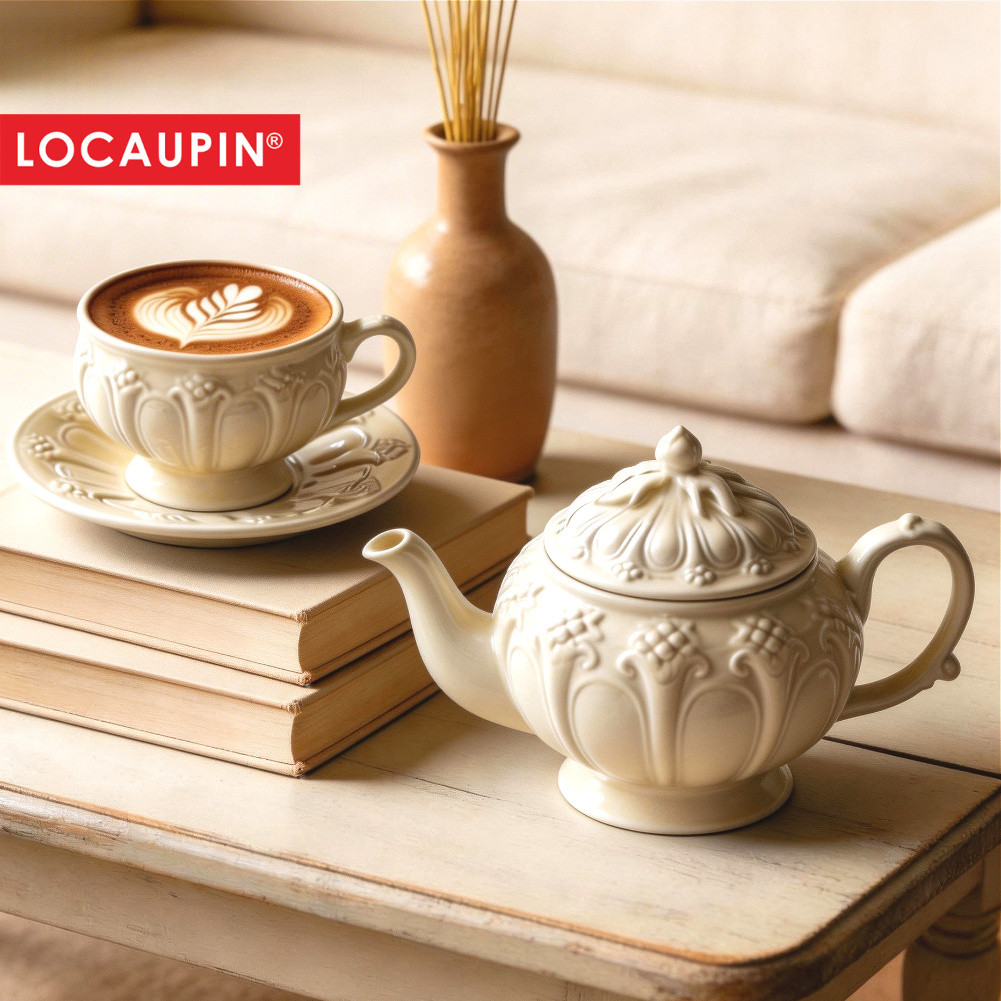 Locaupin Ceramic Tea Pot, Coffee Pot, European Ceramic Vintage Teapot with Gold Edge Strawberry Cute Design,Good Gift