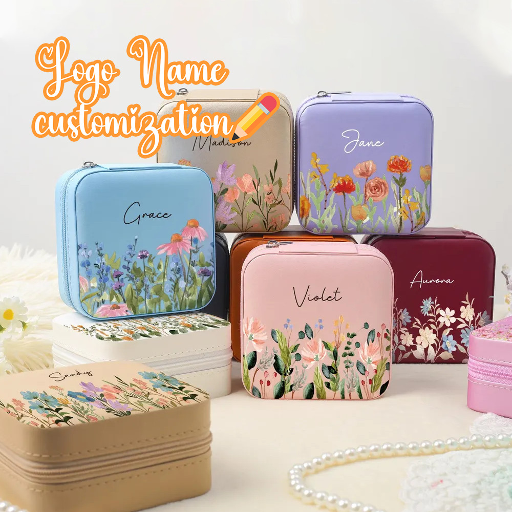 Free Customized Watercolor Flower Jewelry Box Personalized Name Travel Jewelry Box Bridesmaid Gift Box Birthday Gift Box