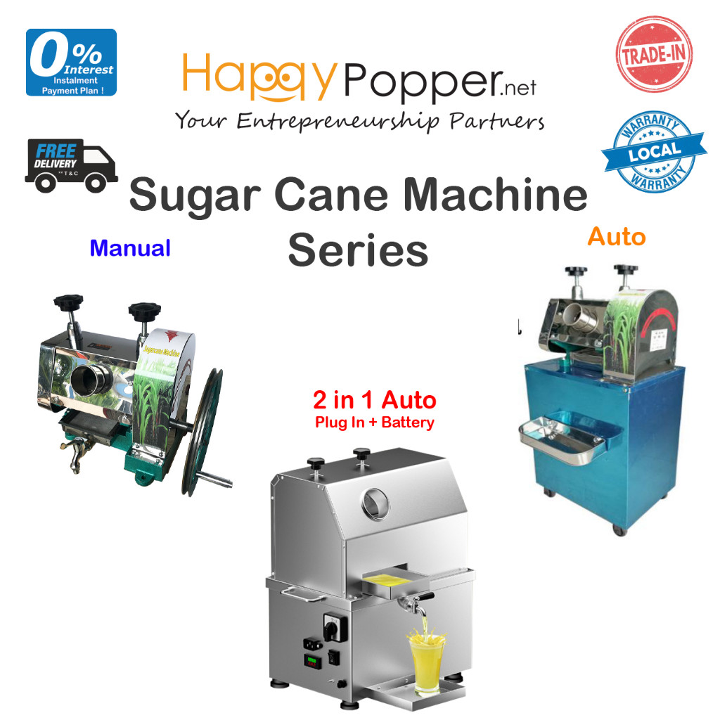 HAPPYPOPPER Commercial Stainless Steel Mesin Air Tebu Sugar Cane sugarcane Machine Auto Manual 2 in 1 Battery Heavy Duty