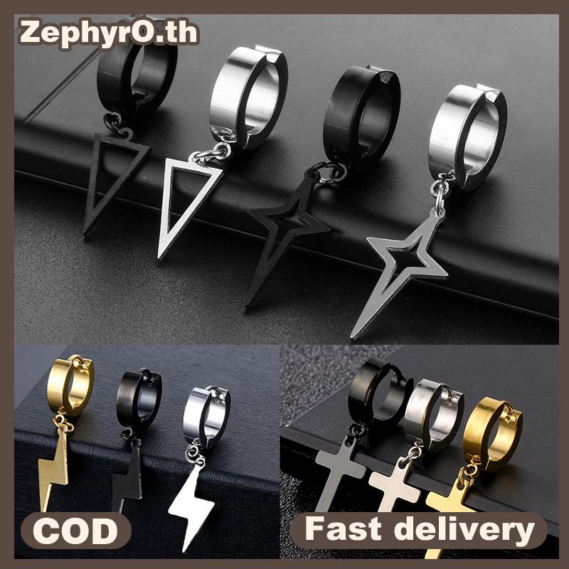 null 1Pc Unisex Stainless Steel Punk Man Bla Clip On Earrings Geometry Triangle Star Pendant Dangle Earrings Women Gothic Jewelry null