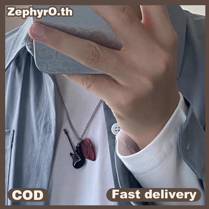 null Hip-hop Guitar Pendant Nelace Titanium Steel Punk Guitar Chain Choker Trendy Vintage Electric Guitar Sweater Chain Jewelry null