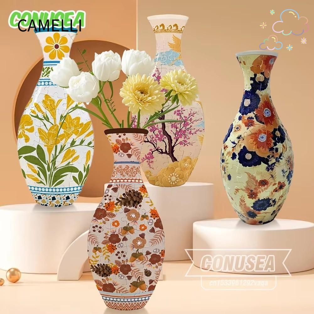 CAMELLI  Art Puzzle Vase, DIY Arts Housewarming Gift  Puzzlef Flower Vase, Unique 160 Curved Plastic Puzzle Flower Arrangements Home Ornaments for Home Decoration