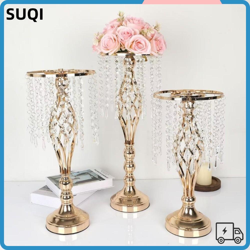 LUCKY-SUQI Candle Holder, Golden Crystal Flower Vase, Fashion Lead Road Candlestick Wedding Centerpiece