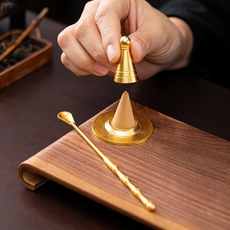 [ENJ] Chinese Ancient Style Brass Pure Copper Incense  DIY Incense Cones Holder for Meditation Living Room Zen Space null