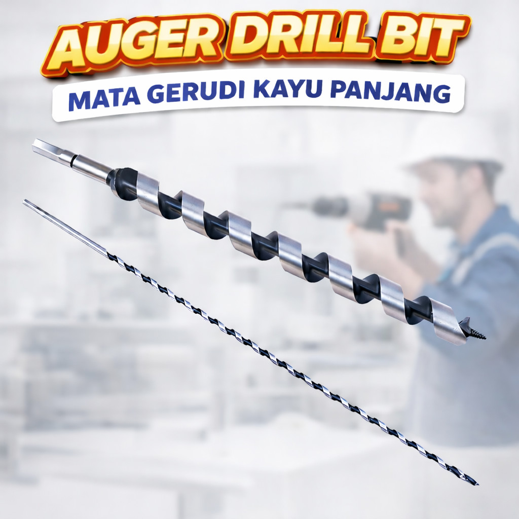 Mata Gerudi Kayu Spiral Auger 6–28mm – Woodworking Drill Bit 460mm Long