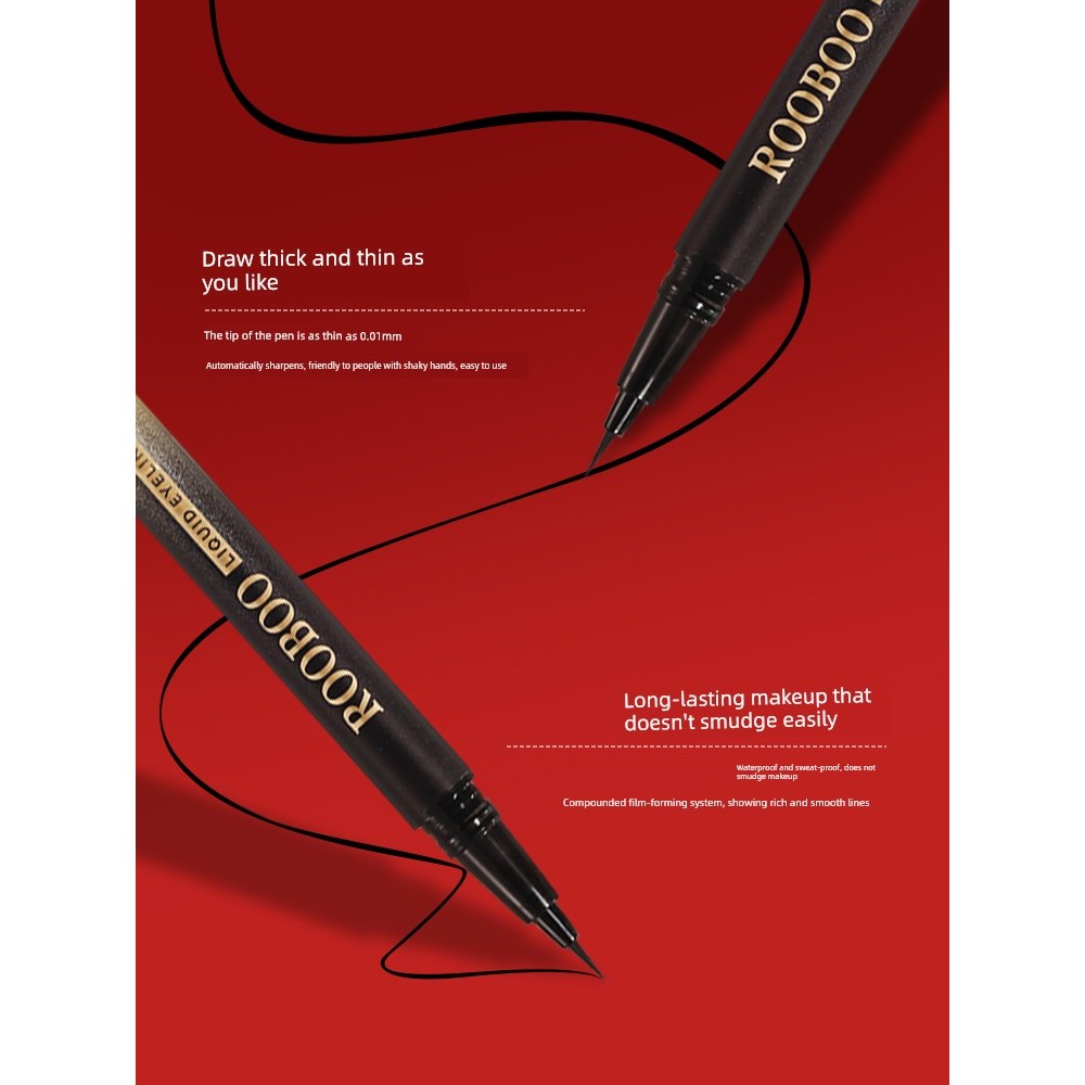 eyeliner waterproof eyeliner pencil ROOBOO bebas eyeliner halus kalis air, tahan peluh, tidak berbau, tahan lama, cepat kering, eyeliner sangat halus wanita