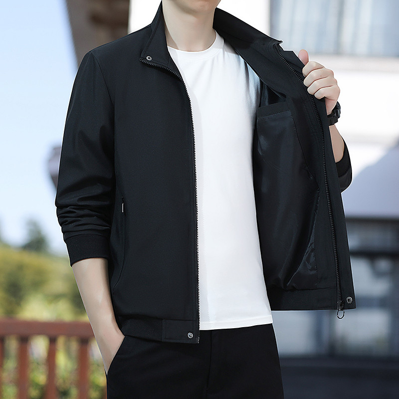 Men Stand Collar Bomber Jacket Waterproof Breathable Casual Windproof Coat for Daily Wear