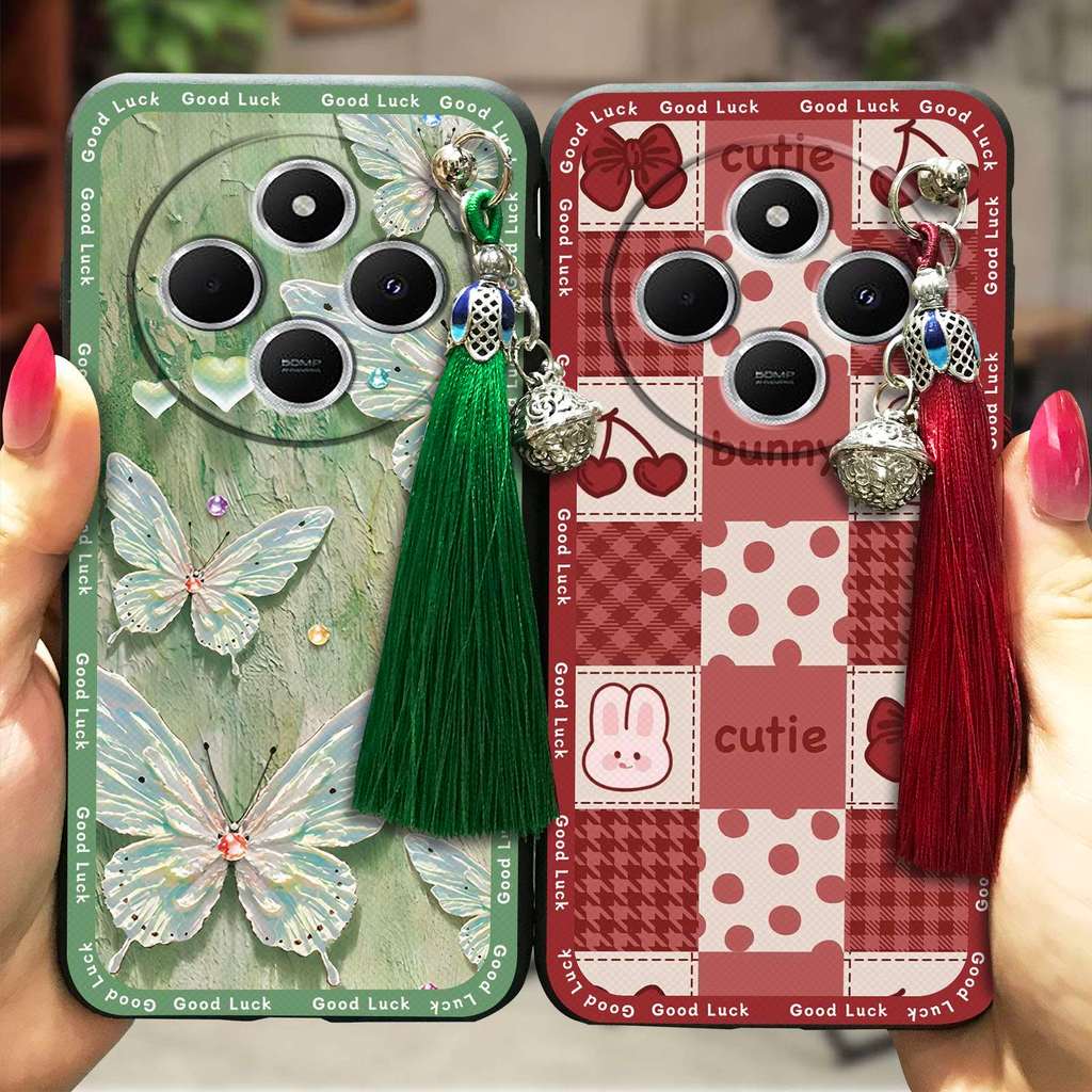 Tassel Bell Phone Case For Redmi 14C 4G/14R 5G/A3 Pro 4G/POCO C75 Protective Phone Pouch Durable Fashion Design Dirt-resistant Silicone Graffiti Cartoon TPU Shockproof Waterproof