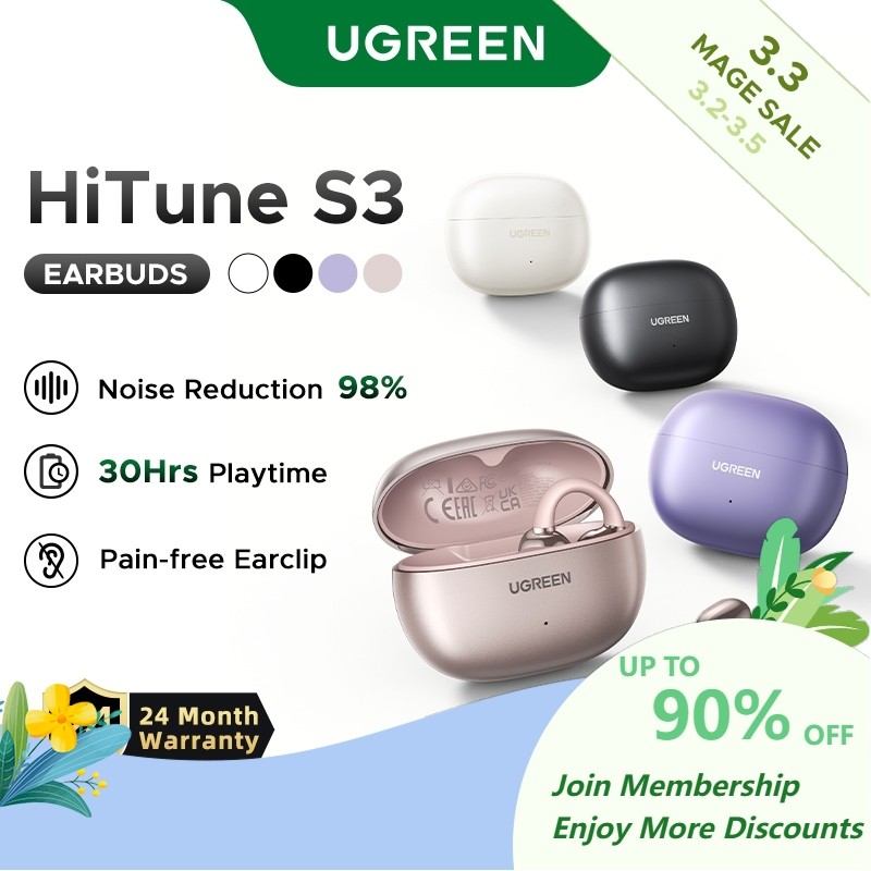 UGREEN HiTune S3 True Wireless Earbuds IPX5 Ear-clip Design Hook Earbuds Open Audio TWS Sport Headset HD Call Noise Reduction