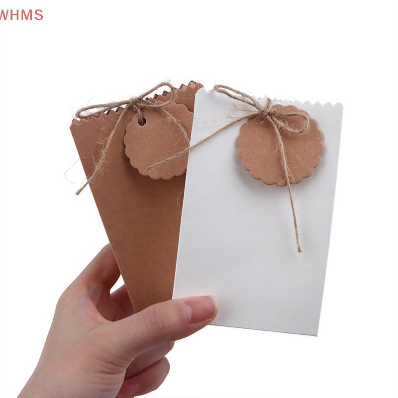 (WHMS) 20/50Pcs Retro Kraft Paper Gift Box White Brown Cookie Candy Paaging Bag With Rope Tags Birthday Wedding Party Gifts Supplies