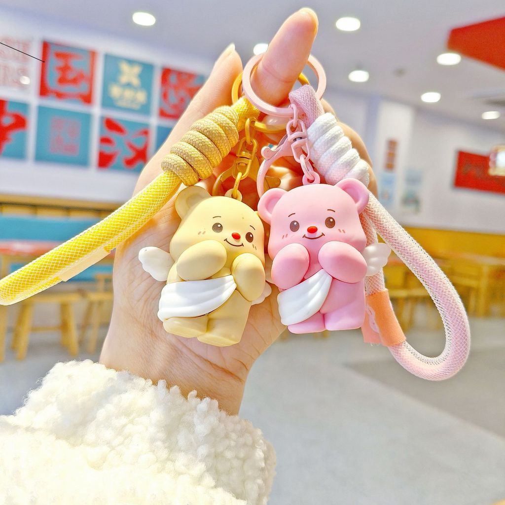 Creative Cartoon Cute Butter Bear Doll Pendant Couple Schoolbag Car Key Chain Pendant Claw Machine Small Gift