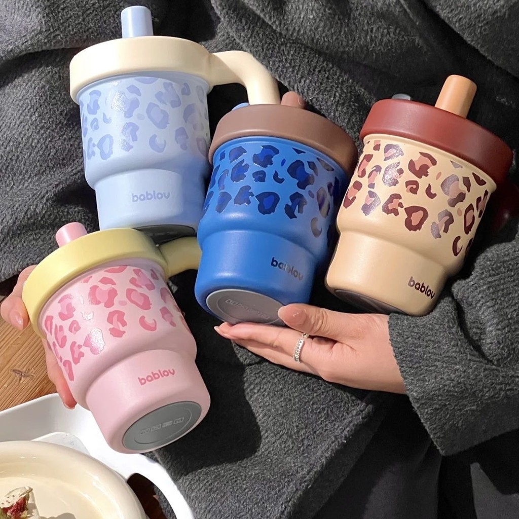 Bablov Straw Thermos Cup Girls High-value Cup Desktop Drinking Water Coffee Cup Leopard…