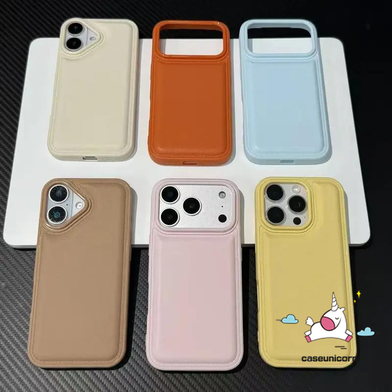 Luxury Leather Texture Camera Protection Soft Case Compatible for IPhone 17 11 16 15 14 12 13 Pro Max XR X XS MAX 17 Air 16 15 14 Plus Trendy Shockproof Maillard Solid Color Case