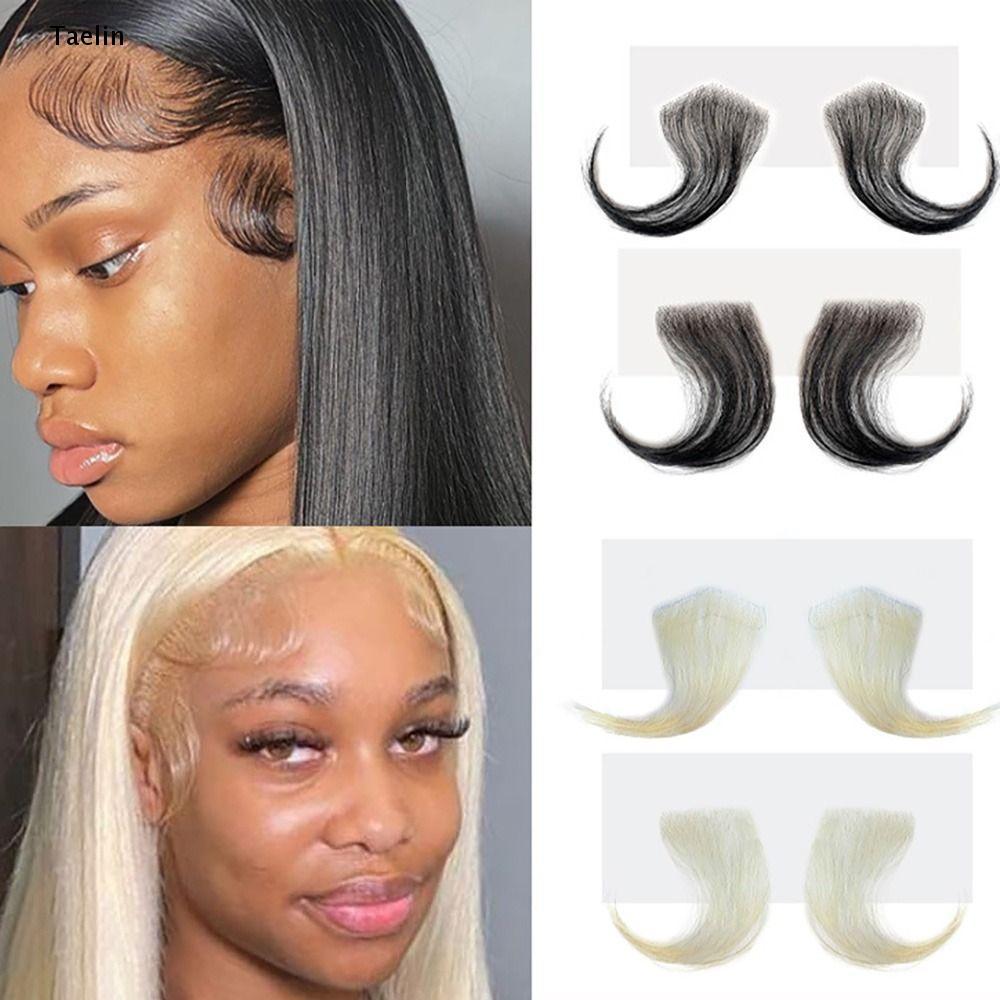 TAELIN Real Human Hair 2pcs Hair Extensions Fake Edges Fake Bangs Wigs Natural Hair Stripes