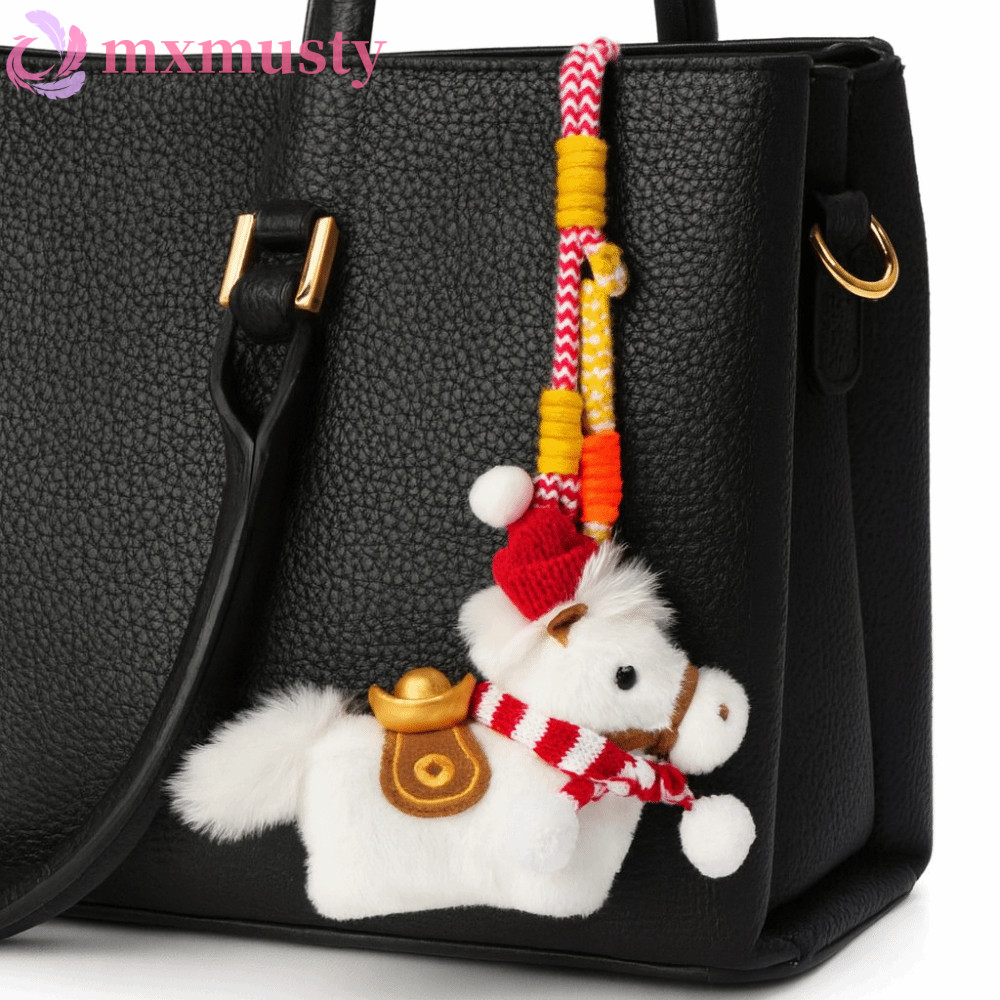 MXMUSTY Red Scarf Pony Pendant, Creative Mascot Dolls Plush Horse Keychain, Adorable Yuanbao Soft Good Luck Stuffed Animal Keyring Birthday Gift