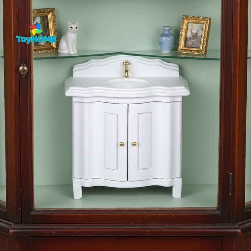 GPHA> 1Pcs Doll House Miniature Bathroom Sink Cabinet Prop Realistic 1/12 Scale Dollhouse Simulation Wash Basin Toy DIY Accessories new