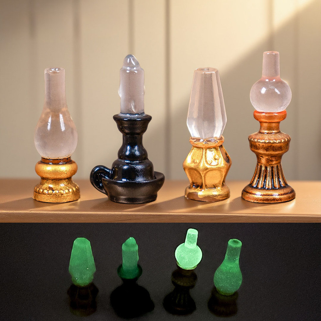 Magic Glow-in-the-Dark Vintage Butter Lamp Miniatures | 6 Styles Luminous Resin Ornaments for Dollhouse, DIY Scenes & Night Decor (Wall, Umbrella, Candl