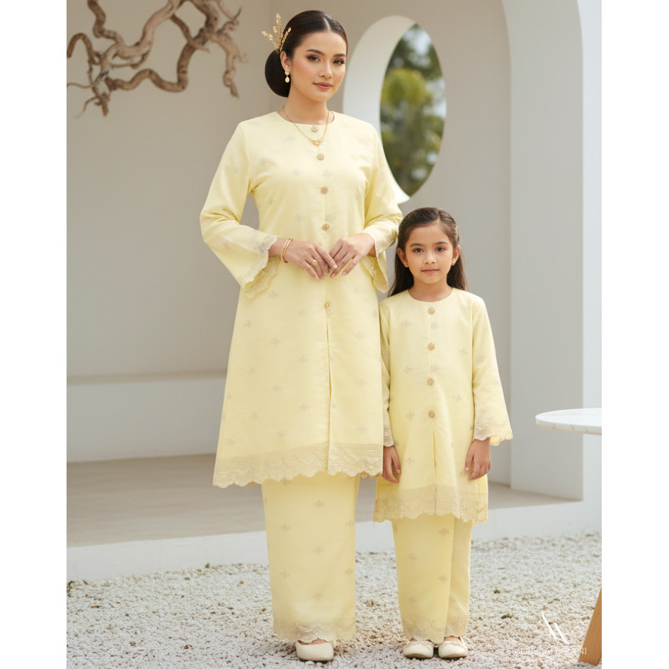 Kurung Riau Sulam Senandung Ibu & Anak Soft Yellow