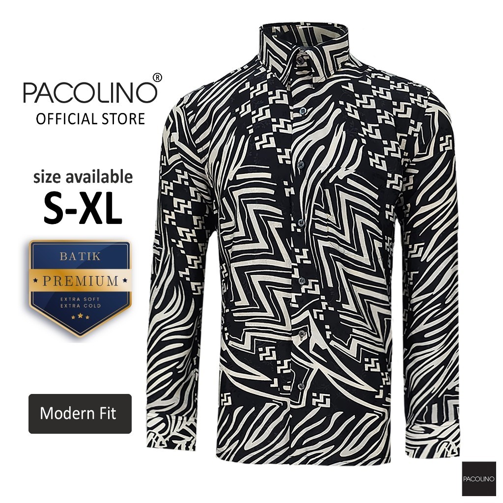 Pacolino Malaysia Men's Premium Batik Long Sleeve Modern Edition - Black 22624-PBK0200-A