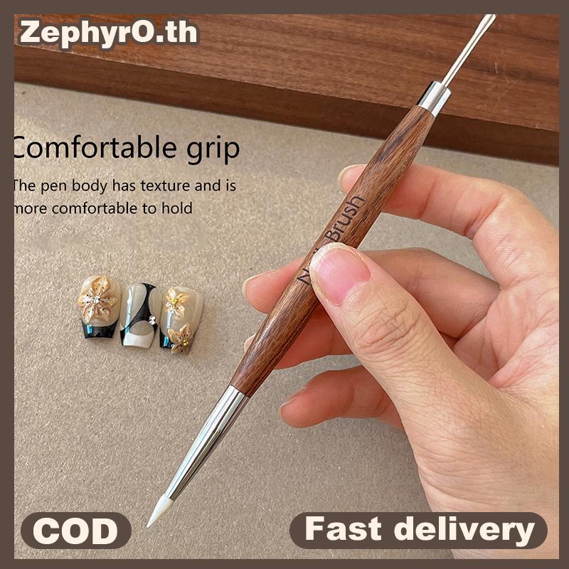 null Wood Double Headed Nail Art Brush Carving Flower Painting Pen DIY Manicure Tools Stainless Steel Glue Mixed Pen null