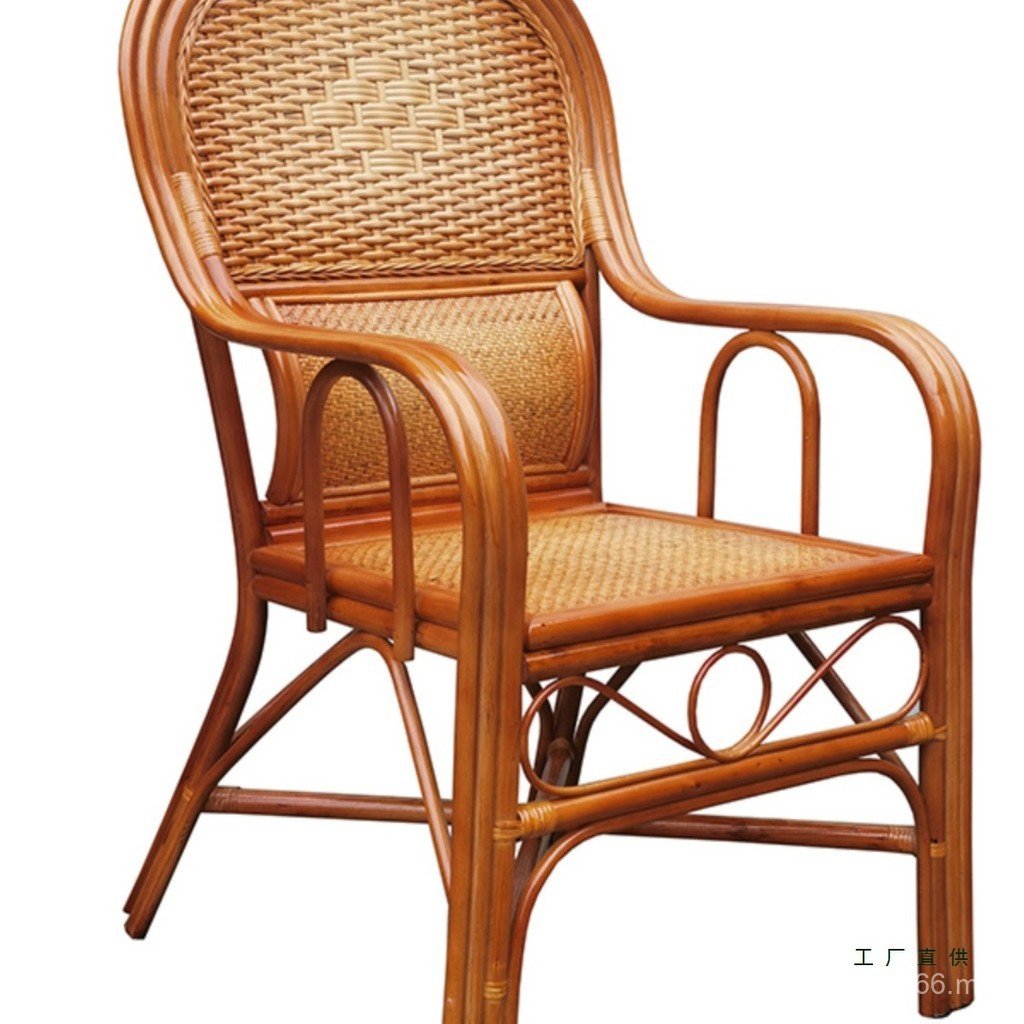 Natural Chair Leisure Chair Backrest Chair Rattan Three-Piece Set Household Elderly Armrest Balcony Rattan Real Office Chair Webbing I6XE