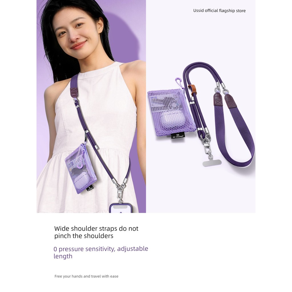 手機掛繩 手机挂绳 Tali telefon bimbit bersilang badan, beg kecil yang sangat cantik dan unik, tali keselamatan anti-hilang, reka bentuk silang badan, pad pelbagai fungsi, gaya feminin yang halus dan berkelas, warna ungu eksklusif, rekaan tidak sama dengan orang l