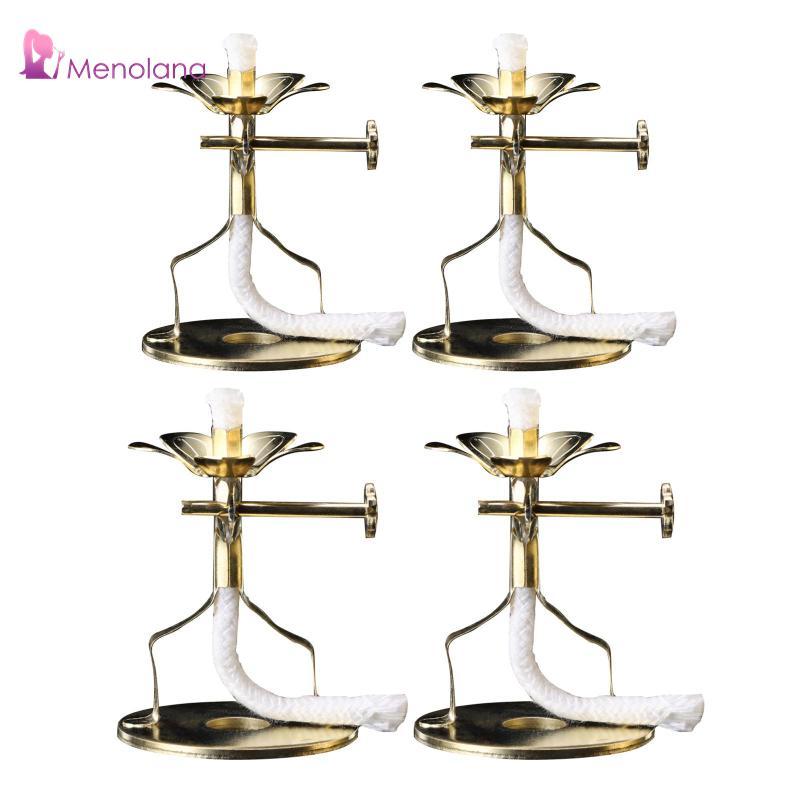 [Menolana] Floating Wicks Buddhist Ghee Lamp Holder Alloy Lotus Oil Lantern Burner for Meditation Festival