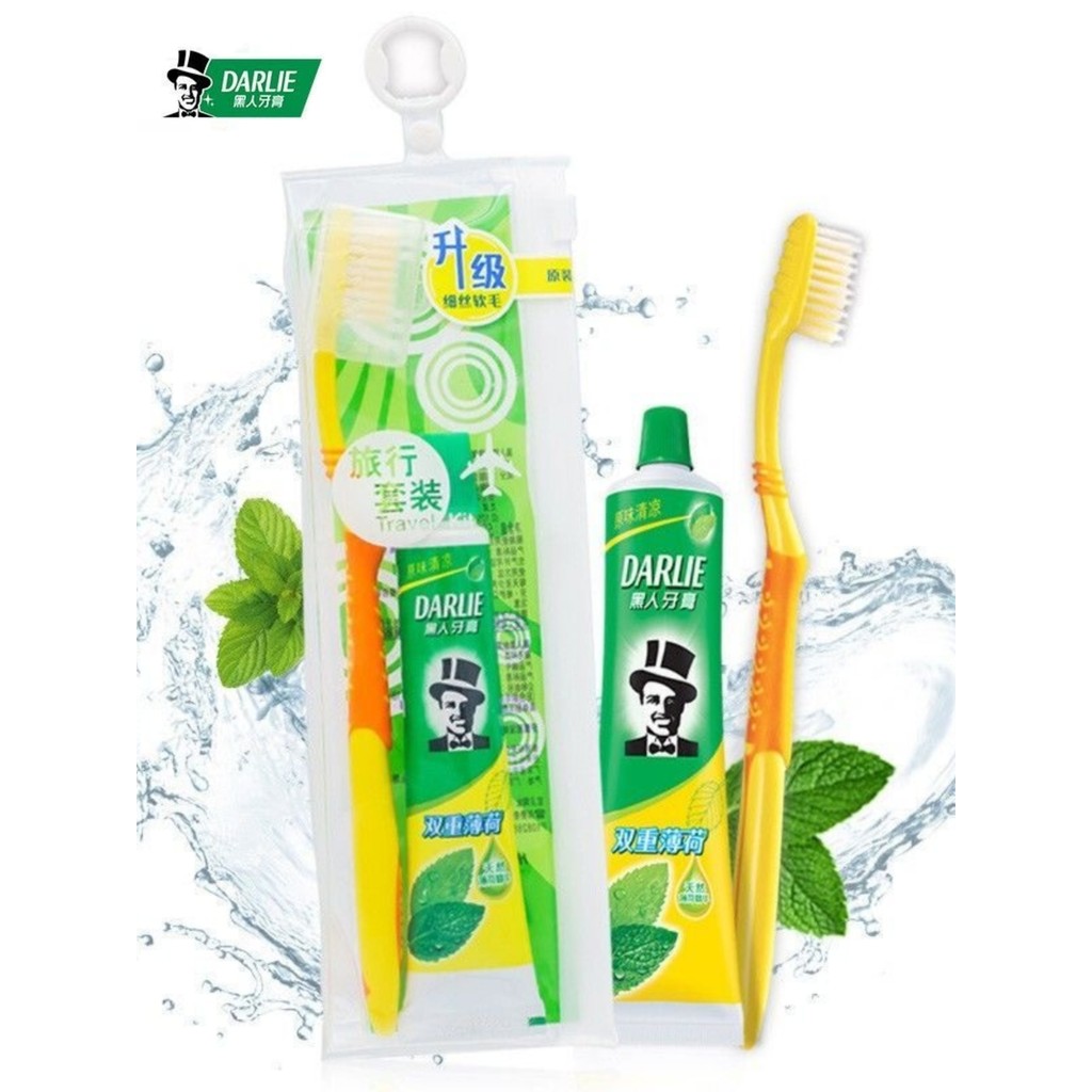 berus gigi toothbrush Black Soft Bristle Toothbrush Toothpaste Set Double Mint Flavor Business Trip Portable Travel Pack Can Carry on the Plane