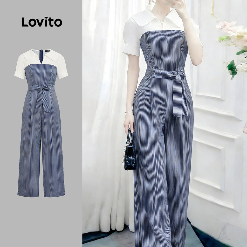 Lovito Elegant Jumpsuit Lace Up Spring/summer Jumpsuit for Women LK2EDD100 Lovito Elegant Jumpsuit Ikat Musim Bunga/musim Panas untuk Wanita LK2EDD100