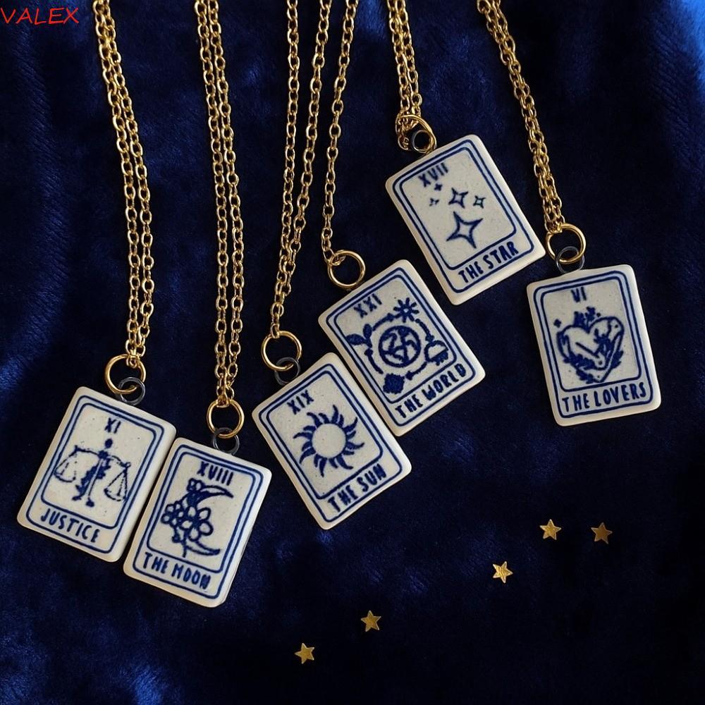 VALEX Rectangle Pendant Necklace, Vintage World Enamel Moon Chain Choker, Jewelry Sun Star Justice Lovers Chain Couple