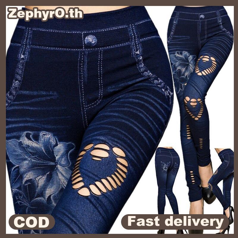 null Sexy Women Faux Denim Jean Slim Fit Leggings Pants Pants Elastic Pants Leggings null