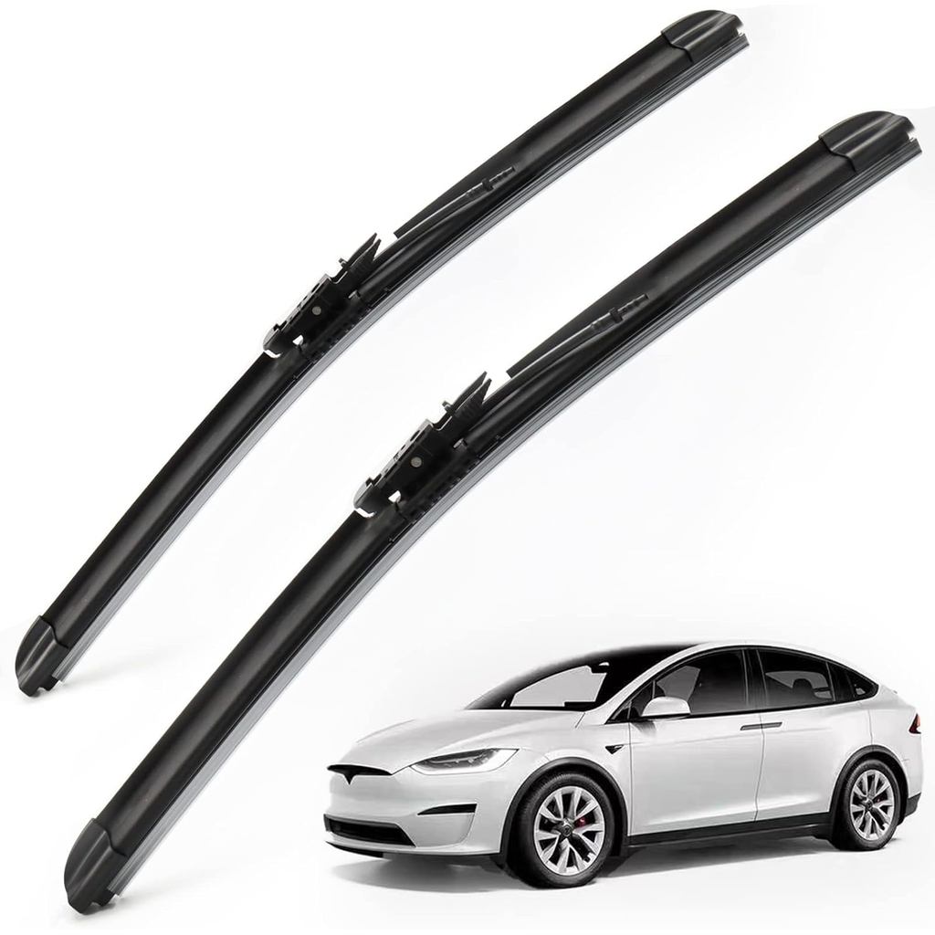 Pengelap untuk Tesla Model X 2016-2020, Pengelap Cermin Depan 28" + 18" dengan Sistem Pencucian Terintegrasi - Tahan Lama, Stabil dan Senyap - Sesuai untuk Prestasi dalam Semua Keadaan Cuaca (2 Keping)