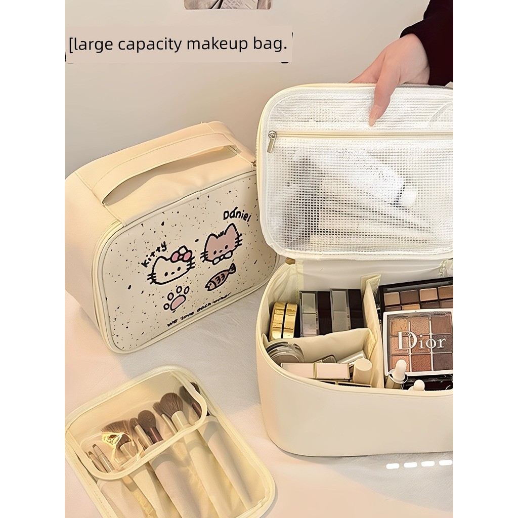 beg makeup toiletries bag Cosmetic Bag Female Portable Outing Storage Bag 2025 New Style Large-Capacity Cosmetics Makeup Brush Partition Toiletry Bag.