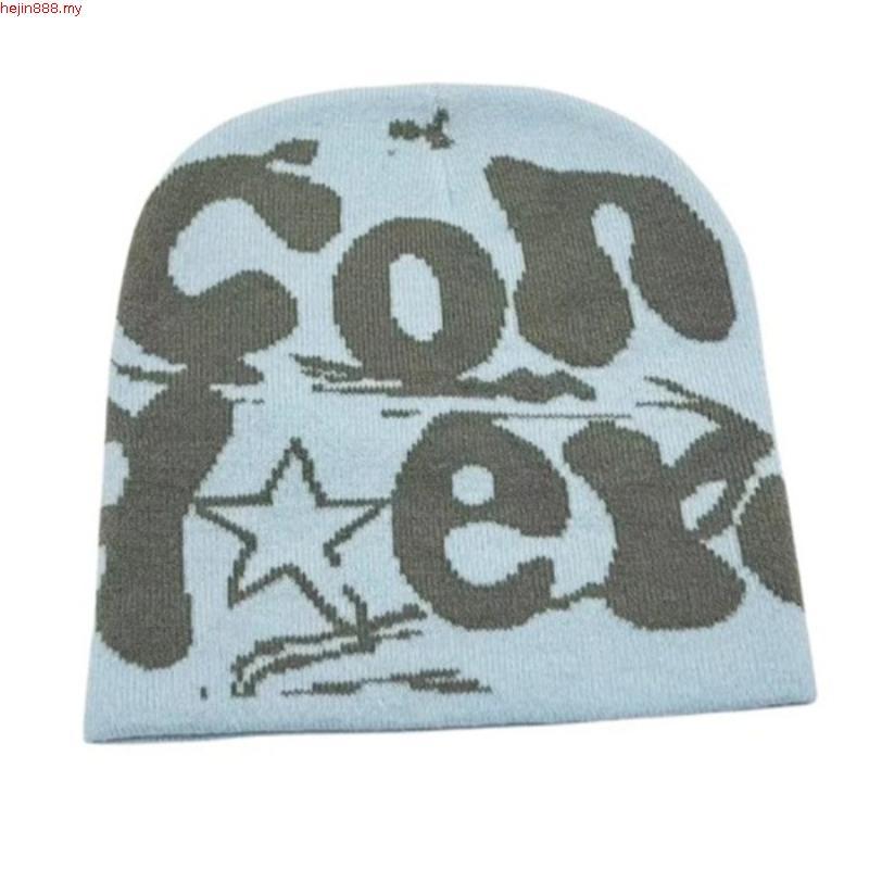 Time Knitted Beanie Hat for Adult Women Men Stretchy Beanie Jacquard Hat Y2K Girl Knit Bonnet Hat Kpop Dancing Hat Skull